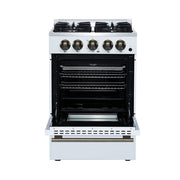 FORNO Breno 24-Inch Freestanding Gas Range, 2.3 cu. ft. Oven, 4 Sealed Burners, Storage Drawer, Air Fryer Kit, White with Antique Brass Accents (Model FFSGS6272-24WHT)
