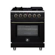 Forno Massimo 30-Inch Freestanding Gas Range, 4.32 cu ft Oven, 5 Sealed Burners, Air Fryer Kit, Wok Ring, Griddle, Black with Antique Brass Accents (FFSGS6239-30BLK)