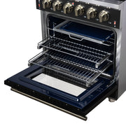 Forno Massimo 30-Inch Freestanding Gas Range, 4.32 cu ft Oven, 5 Sealed Burners, Air Fryer Kit, Wok Ring, Griddle, Black with Antique Brass Accents (FFSGS6239-30BLK)