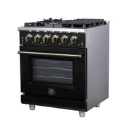 Forno Massimo 30-Inch Freestanding Gas Range, 4.32 cu ft Oven, 5 Sealed Burners, Air Fryer Kit, Wok Ring, Griddle, Black with Antique Brass Accents (FFSGS6239-30BLK)