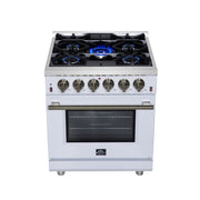 Forno Massimo 30-Inch Freestanding Gas Range, 4.32 cu. ft. Oven, 5 Sealed Burners, Air Fry Kit, White with Antique Brass Accents (Model FFSGS6239-30WHT)