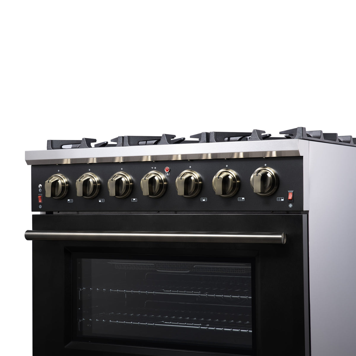 FORNO Massimo 36-Inch Freestanding Gas Range, 5.36 cu. ft. Oven, 6 Sealed Burners, Black with Antique Brass Accents (Model FFSGS6239-36BLK)