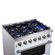 Forno Massimo 36-Inch Freestanding Gas Range with 6 Sealed Burners, 5.36 cu. ft. Oven, Air Fryer Kit, Wok Ring and Griddle, White with Antique Brass Accents (Model FFSGS6239-36WHT)