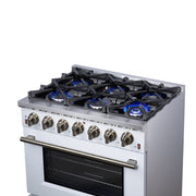 Forno Massimo 36-Inch Freestanding Gas Range with 6 Sealed Burners, 5.36 cu. ft. Oven, Air Fryer Kit, Wok Ring and Griddle, White with Antique Brass Accents (Model FFSGS6239-36WHT)