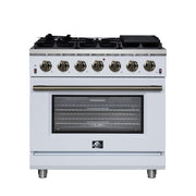 Forno Massimo 36-Inch Freestanding Gas Range with 6 Sealed Burners, 5.36 cu. ft. Oven, Air Fryer Kit, Wok Ring and Griddle, White with Antique Brass Accents (Model FFSGS6239-36WHT)