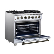 Forno Massimo 36-Inch Freestanding Gas Range with 6 Sealed Burners, 5.36 cu. ft. Oven, Air Fryer Kit, Wok Ring and Griddle, White with Antique Brass Accents (Model FFSGS6239-36WHT)