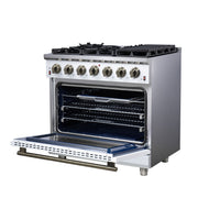 Forno Massimo 36-Inch Freestanding Gas Range with 6 Sealed Burners, 5.36 cu. ft. Oven, Air Fryer Kit, Wok Ring and Griddle, White with Antique Brass Accents (Model FFSGS6239-36WHT)