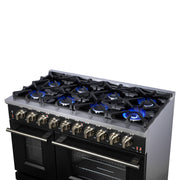 Forno Massimo 48-Inch Freestanding Gas Range with 8 Sealed Burners, 6.58 cu. ft. Double Oven, Black with Antique Brass Accents (Model FFSGS6239-48BLK)