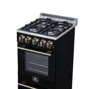 Forno Lamazze 20-Inch Freestanding Gas Range, 2.05 Cu. Ft. Oven, 4 Sealed Burners, Black with Antique Brass Accents (Model FFSGS6265-20BLK)