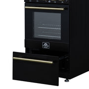 Forno Lamazze 20-Inch Freestanding Gas Range, 2.05 Cu. Ft. Oven, 4 Sealed Burners, Black with Antique Brass Accents (Model FFSGS6265-20BLK)