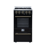 Forno Lamazze 20-Inch Freestanding Gas Range, 2.05 Cu. Ft. Oven, 4 Sealed Burners, Black with Antique Brass Accents (Model FFSGS6265-20BLK)
