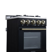 Forno Lamazze 20-Inch Freestanding Gas Range, 2.05 Cu. Ft. Oven, 4 Sealed Burners, Black with Antique Brass Accents (Model FFSGS6265-20BLK)