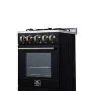Forno Lamazze 20-Inch Freestanding Gas Range, 2.05 Cu. Ft. Oven, 4 Sealed Burners, Black with Antique Brass Accents (Model FFSGS6265-20BLK)