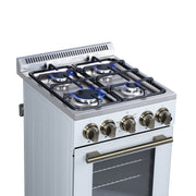 Forno Lamazze 20-Inch Freestanding Gas Range, 2.05 cu. ft. Oven, 4 Sealed Burners, White with Antique Brass Accents (Model FFSGS6265-20WHT)