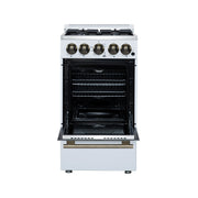 Forno Lamazze 20-Inch Freestanding Gas Range, 2.05 cu. ft. Oven, 4 Sealed Burners, White with Antique Brass Accents (Model FFSGS6265-20WHT)