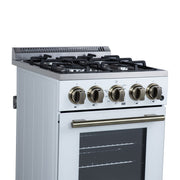 Forno Lamazze 20-Inch Freestanding Gas Range, 2.05 cu. ft. Oven, 4 Sealed Burners, White with Antique Brass Accents (Model FFSGS6265-20WHT)
