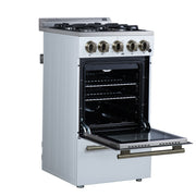 Forno Lamazze 20-Inch Freestanding Gas Range, 2.05 cu. ft. Oven, 4 Sealed Burners, White with Antique Brass Accents (Model FFSGS6265-20WHT)