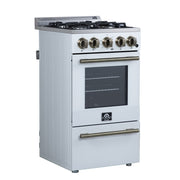 Forno Lamazze 20-Inch Freestanding Gas Range, 2.05 cu. ft. Oven, 4 Sealed Burners, White with Antique Brass Accents (Model FFSGS6265-20WHT)