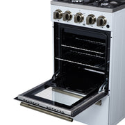 Forno Lamazze 20-Inch Freestanding Gas Range, 2.05 cu. ft. Oven, 4 Sealed Burners, White with Antique Brass Accents (Model FFSGS6265-20WHT)