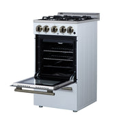 Forno Lamazze 20-Inch Freestanding Gas Range, 2.05 cu. ft. Oven, 4 Sealed Burners, White with Antique Brass Accents (Model FFSGS6265-20WHT)