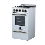 Forno Lamazze 20-Inch Freestanding Gas Range, 2.05 cu. ft. Oven, 4 Sealed Burners, White with Antique Brass Accents (Model FFSGS6265-20WHT)