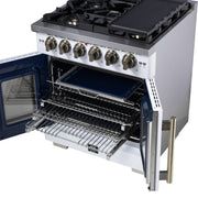 Forno Capriasca 30 in. French Door Gas Range, 4.32 cu. ft., 5 Sealed Burners, Air Fry Kit, Rotisserie, Wok Ring & Griddle, White with Antique Brass, Model FFSGS6460-30WHT