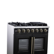 Forno Capriasca 36-Inch French Door Gas Range, 5.36 cu. ft. Oven, 6 Sealed Gas Burners, Air Fry Basket, Rotisserie Kit, Wok Ring and Griddle, Black with Antique Brass Accents (Model FFSGS6460-36BLK)