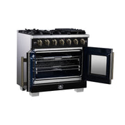 Forno Capriasca 36-Inch French Door Gas Range, 5.36 cu. ft. Oven, 6 Sealed Gas Burners, Air Fry Basket, Rotisserie Kit, Wok Ring and Griddle, Black with Antique Brass Accents (Model FFSGS6460-36BLK)