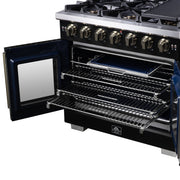 Forno Capriasca 36-Inch French Door Gas Range, 5.36 cu. ft. Oven, 6 Sealed Gas Burners, Air Fry Basket, Rotisserie Kit, Wok Ring and Griddle, Black with Antique Brass Accents (Model FFSGS6460-36BLK)