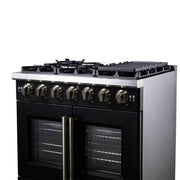 Forno Capriasca 36-Inch French Door Gas Range, 5.36 cu. ft. Oven, 6 Sealed Gas Burners, Air Fry Basket, Rotisserie Kit, Wok Ring and Griddle, Black with Antique Brass Accents (Model FFSGS6460-36BLK)