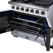 Forno Capriasca 36-Inch Gas Range with French Door Oven, 6 Sealed Burners, 5.36 cu. ft. Capacity, Air Fry Kit, Rotisserie, Wok Ring, Griddle, White with Antique Brass Accents (Model FFSGS6460-36WHT)