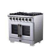 Forno Capriasca 36-Inch Gas Range with French Door Oven, 6 Sealed Burners, 5.36 cu. ft. Capacity, Air Fry Kit, Rotisserie, Wok Ring, Griddle, White with Antique Brass Accents (Model FFSGS6460-36WHT)