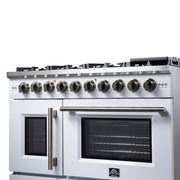 Forno Capriasca 48-Inch French Door Gas Range, 6.58 cu. ft., 8 Sealed Brass Burners, Air Fry Kit, Rotisserie Kit, Wok Support & Griddle, White with Antique Brass Accents (FFSGS6460-48WHT)