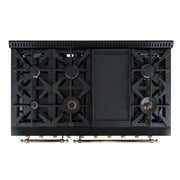 FORNO Antico 48-Inch Freestanding Gas Range, 8 Sealed Burners, Griddle, 5.5 cu. ft. Oven, Black with Antique Brass Acccents (FFSGS6219-48BLK)