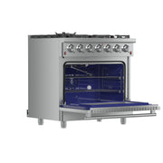 FORNO Massimo 36 in. Freestanding Gas Range, 5.36 cu. ft. Oven, 6 Sealed Burners, Stainless Steel (Model FFSGS6239-36)