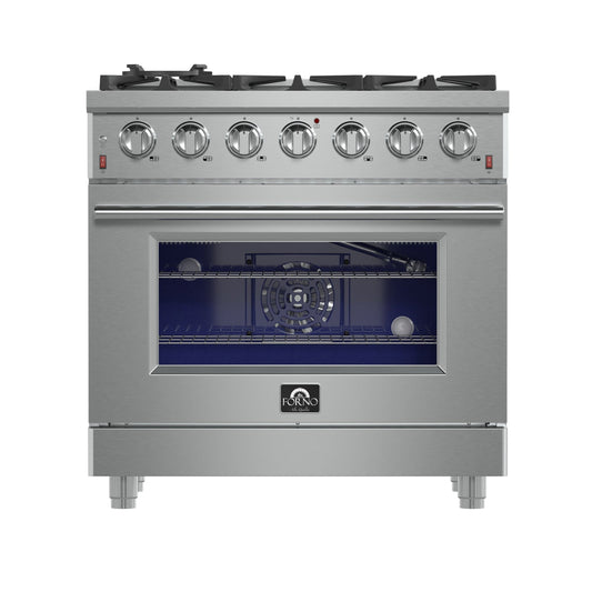 FORNO Massimo 36 in. Freestanding Gas Range, 5.36 cu. ft. Oven, 6 Sealed Burners, Stainless Steel (Model FFSGS6239-36)