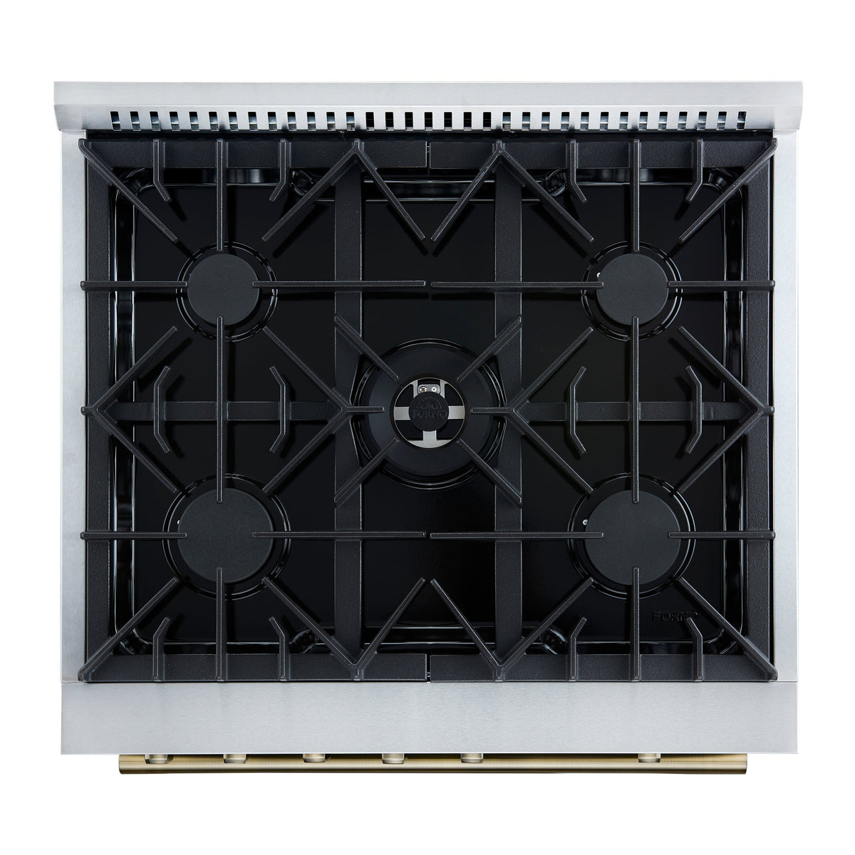 Forno Giovanni 30-Inch Gas Range, 4.32 cu. ft. Oven, 5 Sealed Burners with Griddle, Wok Ring & Air Fry Basket, Black with Antique Brass Accents (Model FFSGS6274-30BLK)
