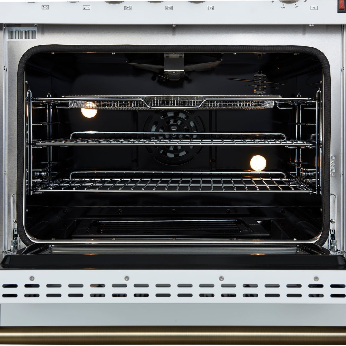 Forno Giovanni 30-Inch Gas Range, 4.32 cu ft Oven, 5 Sealed Burners, White with Antique Brass Accents (Model FFSGS6274-30WHT)