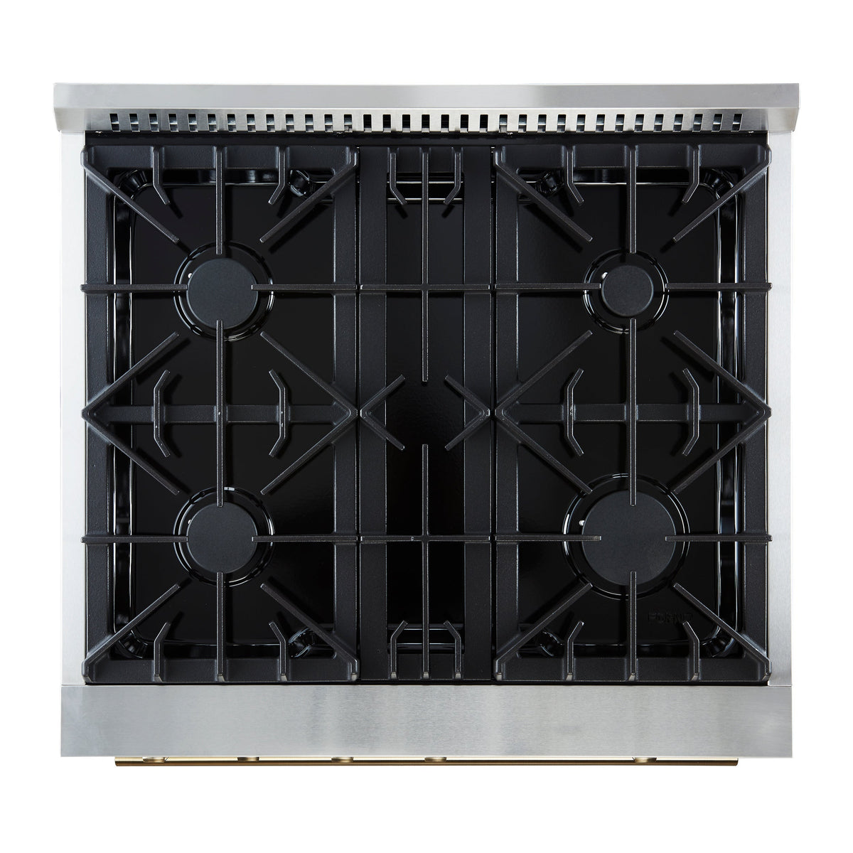 FORNO Marco 30-Inch Gas Range, 4.32 cu. ft. Oven, 4 Sealed Burners, Temperature Gauge, Black with Antique Brass Accents (Model FFSGS6277-30BLK)
