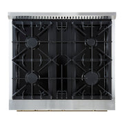 FORNO Marco 30-Inch Gas Range, 4.32 cu. ft. Oven, 4 Sealed Burners, Temperature Gauge, Black with Antique Brass Accents (Model FFSGS6277-30BLK)