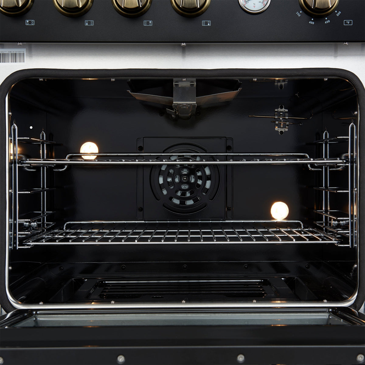 FORNO Marco 30-Inch Gas Range, 4.32 cu. ft. Oven, 4 Sealed Burners, Temperature Gauge, Black with Antique Brass Accents (Model FFSGS6277-30BLK)