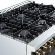 Forno Marco 36-Inch Gas Range, 5.36 cu. ft. Oven, 6 Sealed Burners, Built-In Temperature Gauge, Black with Antique Brass Accents (Model FFSGS6277-36BLK)