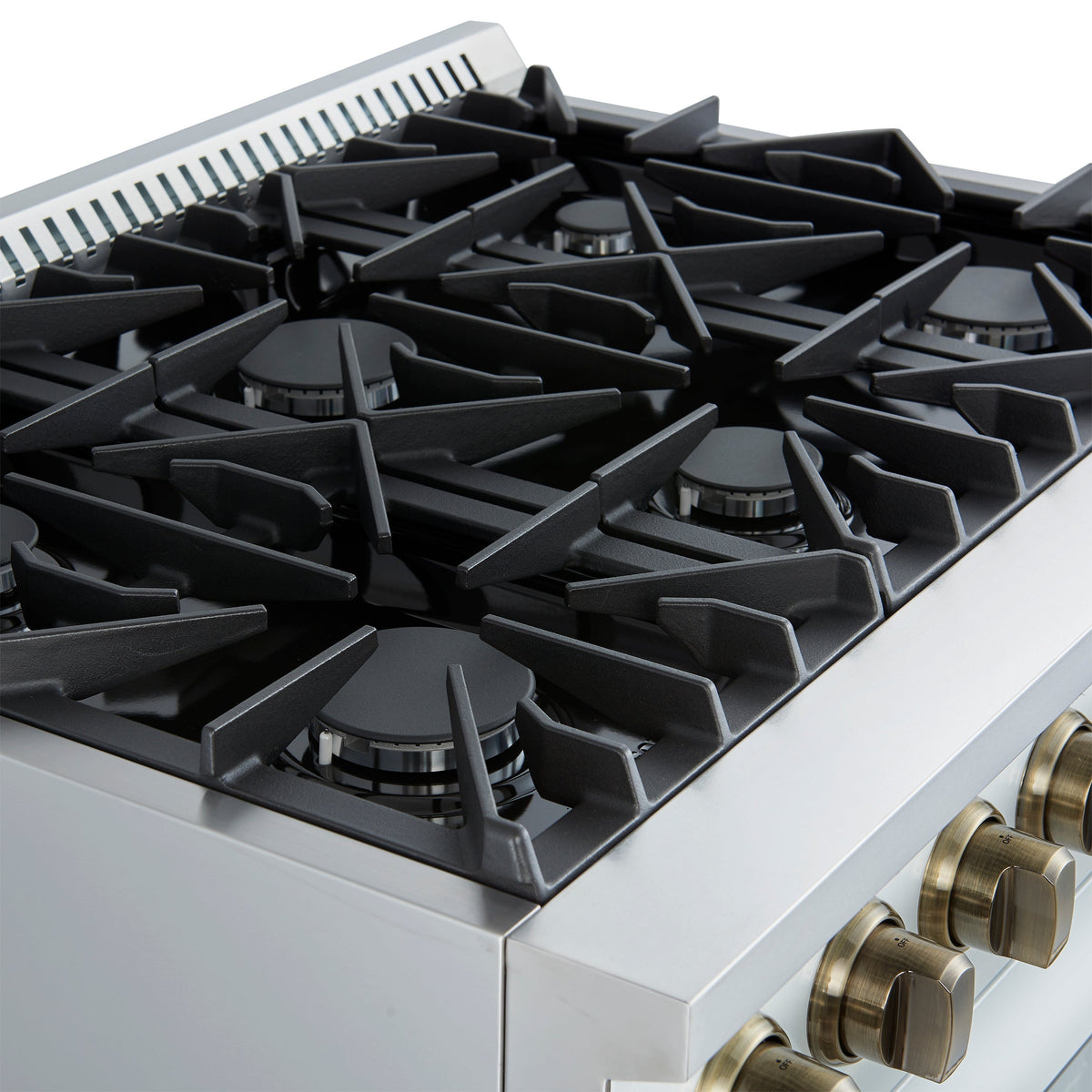 Forno Marco 36-Inch Gas Range, 5.36 cu. ft. Oven, 6 Sealed Burners, Temperature Gauge, White with Antique Brass Accents (FFSGS6277-36WHT)
