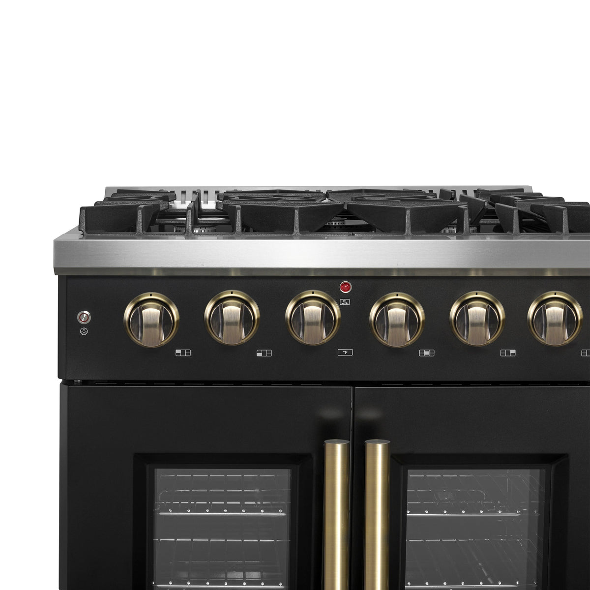 Forno Galiano 30-Inch Gas Range, 4.32 cu. ft. French Door Oven, 5 Sealed Burners, Black with Antique Brass Accents (Model FFSGS6444-30BLK)