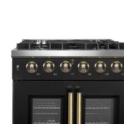 Forno Galiano 30-Inch Gas Range, 4.32 cu. ft. French Door Oven, 5 Sealed Burners, Black with Antique Brass Accents (Model FFSGS6444-30BLK)