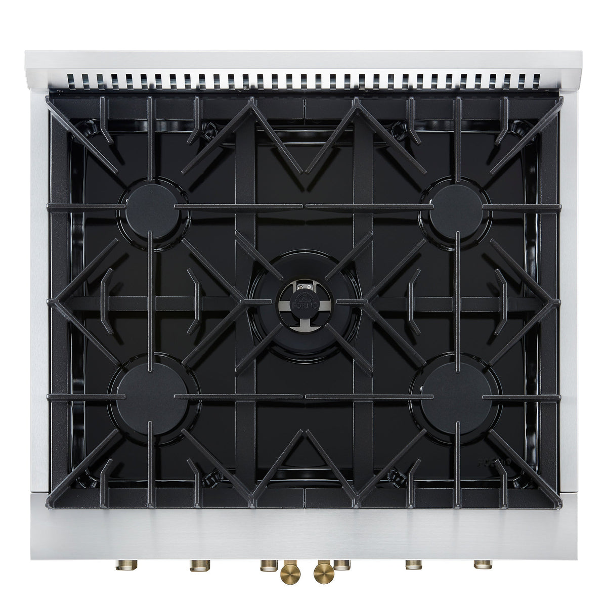 FORNO Galiano 30" French Door Gas Range, 4.32 cu. ft. Oven, 5 Sealed Burners, White Finish with Antique Brass Accents (Model FFSGS6444-30WHT)