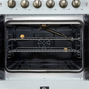 FORNO Galiano 30" French Door Gas Range, 4.32 cu. ft. Oven, 5 Sealed Burners, White Finish with Antique Brass Accents (Model FFSGS6444-30WHT)