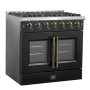 Forno Galiano 36-Inch French Door Gas Range, 5.36 cu. ft. Oven, 6 Sealed Burners, Black with Antique Brass Accents (Model FFSGS6444-36BLK)