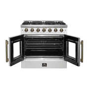 Forno Galiano 36-Inch French Door Gas Range, 5.36 cu. ft. Oven, 6 Sealed Burners, White with Antique Brass Accents (Model FFSGS6444-36WHT)