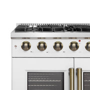 Forno Galiano 36-Inch French Door Gas Range, 5.36 cu. ft. Oven, 6 Sealed Burners, White with Antique Brass Accents (Model FFSGS6444-36WHT)